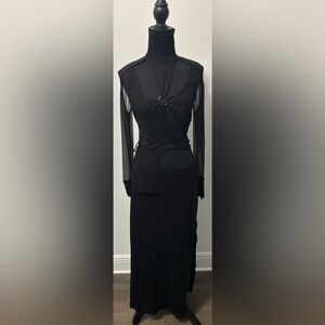 NWT Dolls Kill / Darker Wavs Black Fader Mesh Ribbed Maxi Dress